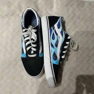 Vans Black and Blue Flame Sneakers
